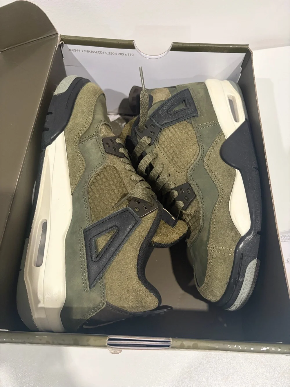 Air Jordan 4 Retro Olive Green Suede Basketball Sneakers 5 Youth